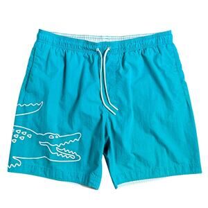 Lacoste Men’s VTG Big Gator Logo Lined Swim Suit Trunks 6.5” Teal Size Medium